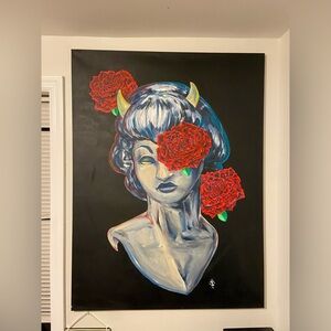 Abstract Bust Painting with Red Flowers